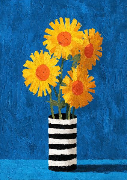 Sonnenblumen in gestreifter Vase von Niklas Maximilian