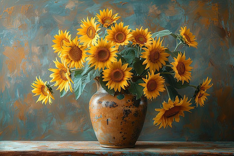Classic still life with sunflowers in a ceramic jug by Poster Art Shop