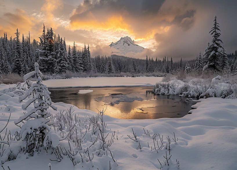 Glinsterende sneeuw bij zonsopgang van fernlichtsicht