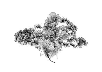 Poster feine Linie Frau - schwarz und weiß - Traum - Porträt