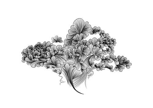 Poster feine Linie Frau - schwarz und weiß - Traum - Porträt