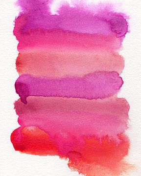 Abstracte kleurrijke aquarel in violet, roze en warm rood van Dina Dankers