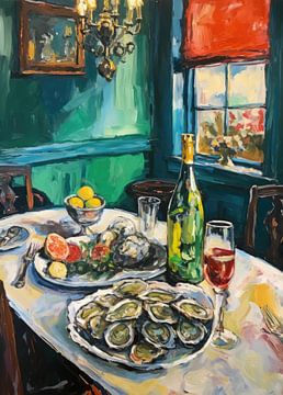 Stilleven met oesters en wijn van studio snik.
