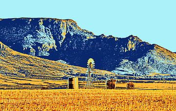 Windmill and mountains mixed media by Werner Lehmann