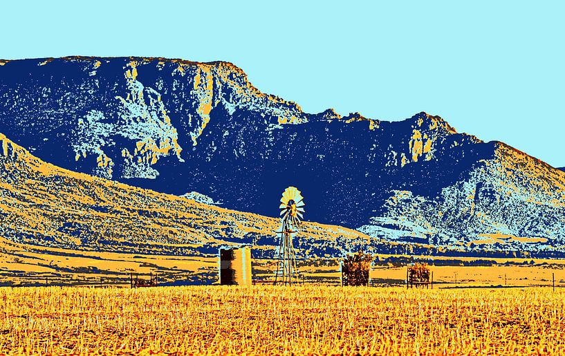 Moulin à vent et montagnes mixed media par Werner Lehmann