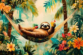 Lazy sloth in the colourful jungle by Poster Art Shop