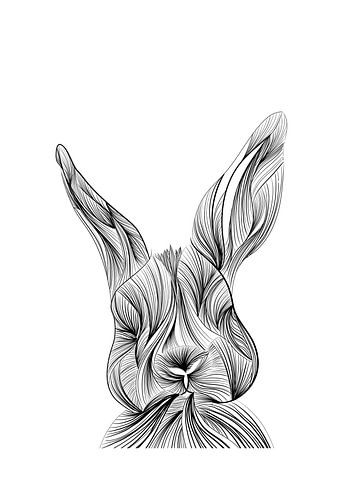 Fine line illustratie - Konijn - Rabbit - kinderkamer