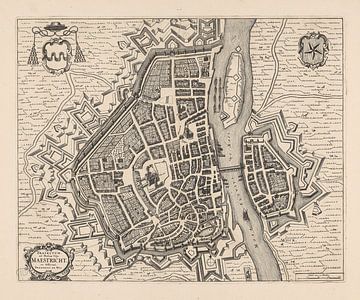 Map of Maastricht, anno ca 1700, with white frame. by Gert Hilbink