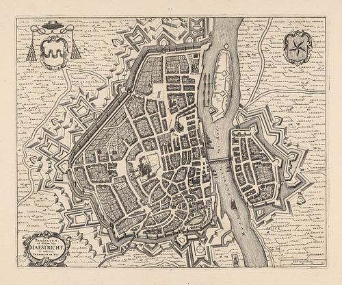 Map of Maastricht, anno ca 1700, with white frame.