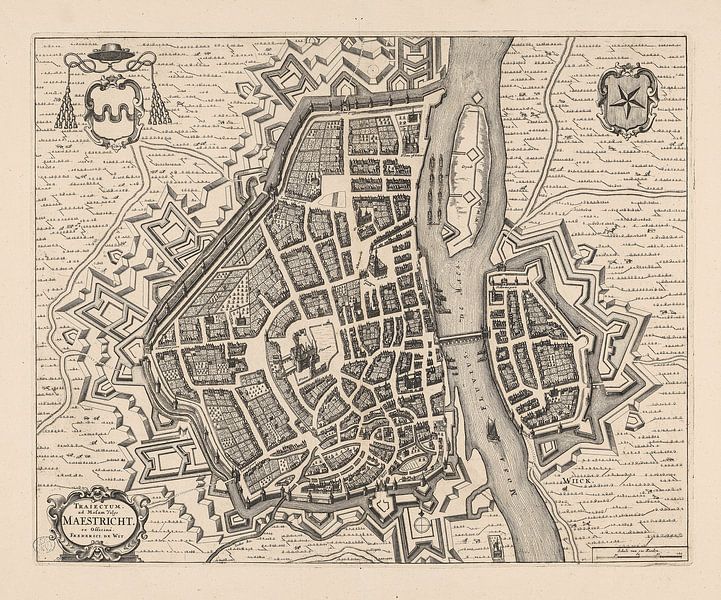 Carte de Maastricht, anno ca 1700, avec cadre blanc. par Gert Hilbink