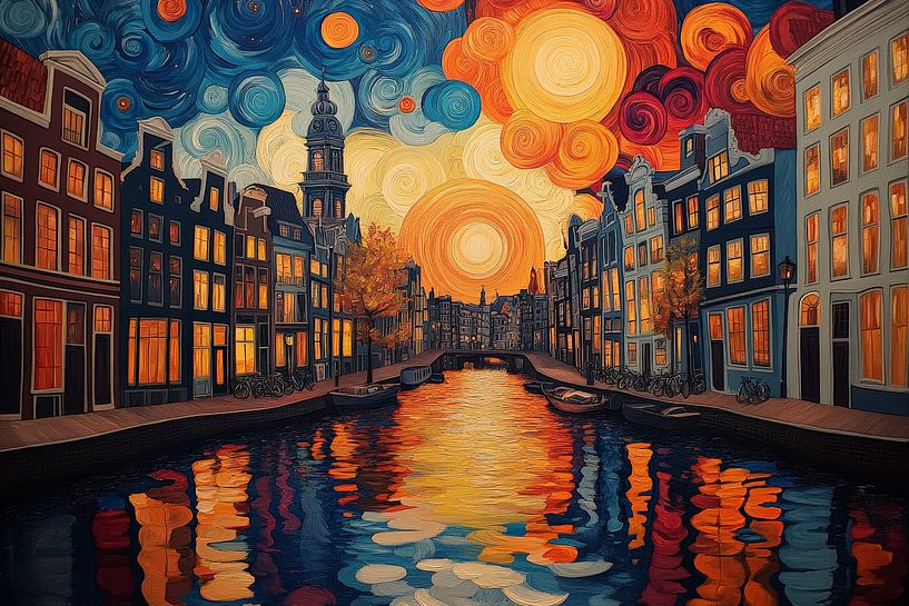 Nächtliches Kanal-Stadtbild von Lufy