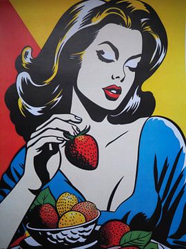 Pop Art Portret Vrouw Kom Aardbeien Retro grafiek van gm_designs
