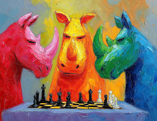 Échecs des rhinocéros | Une partie d'échecs aux couleurs vives
