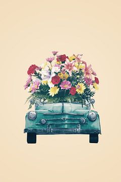 Retro auto met bloemen van Dreamy Faces