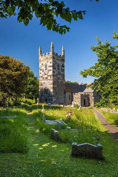 St Wynwallow kerk, Landewednack, schiereiland Lizard, Cornwall van Christian Müringer