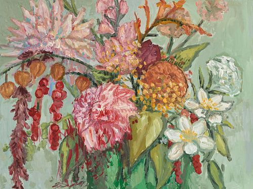 Bouquet dans un vase vert