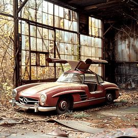 Lost Place Mercedes 300 SL Flügeltüren rot Halle Garage