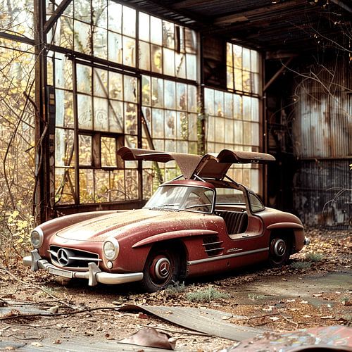 Verloren plaats Mercedes 300 SL Gullwing deuren rode Hall Garage