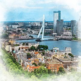 Rotterdam skyline with Erasmus Bridge. by Danny de Klerk