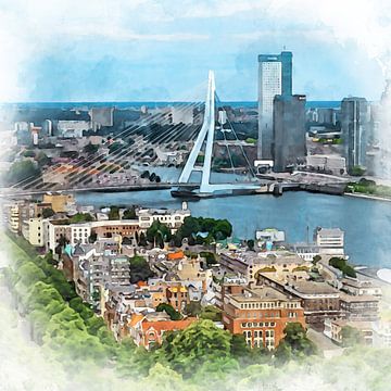 Rotterdam skyline with Erasmus Bridge. by Danny de Klerk