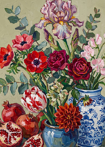 Blühender Reichtum in Delfter Blau – holländisches Blumenstillleben