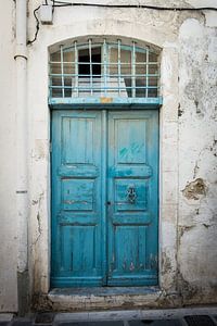 Blauwe oude houten deur in Kreta | Reis- & Straatfotografie