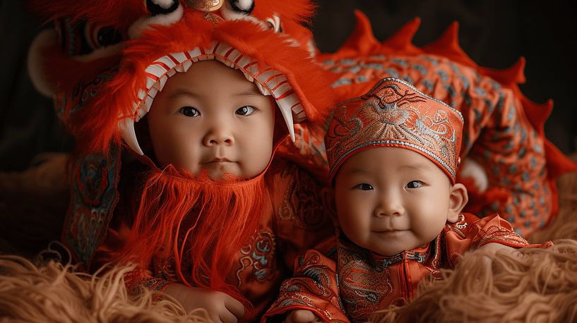 Two Chinese Brothers in dragon outfit by Karina Brouwer