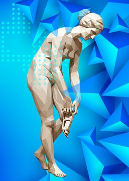 Beeld Venus die haar sandaal uittrekt Low poly van Low Profile