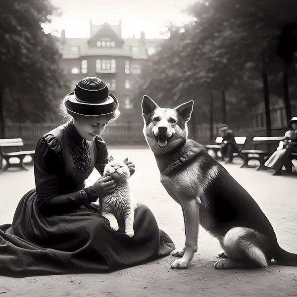 La femme avec le chat et le chien par Tatjana Korneeva