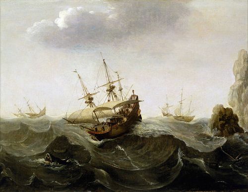 Een schip in een ruwe zee, Cornelisz Verbeecq