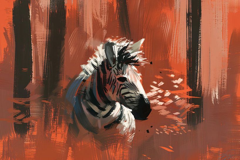 Abstraktes Zebra in bunter Waldlandschaft von Art & Soul Creations