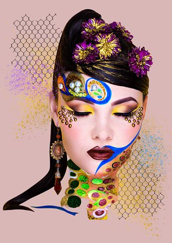 Gedecoreerd vrouwengezicht