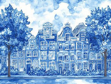 Amsterdamse gracht in Delftsblauw van Franka Poulain