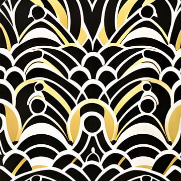 Geometrisch patroon zwart wit oker geel - Art Deco van Lily van Riemsdijk - Art Prints with Color