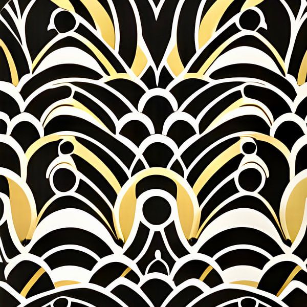 Geometrisches Muster schwarz weiß ocker gelb - Art Deco von Lily van Riemsdijk - Art Prints with Color