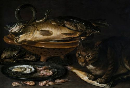 Stilleven van vis en kat - Clara Peeters