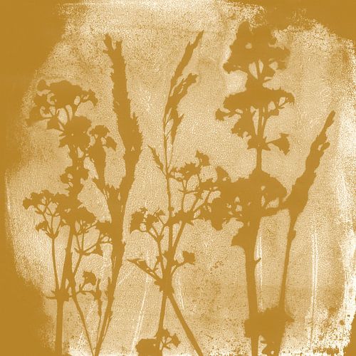 Nature dreams. Botanical illustration in retro style in warm ocher yellow by Dina Dankers