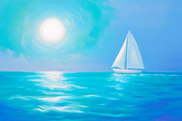 Voilier dans la lumière bleue du soleil sur Poster Art Shop