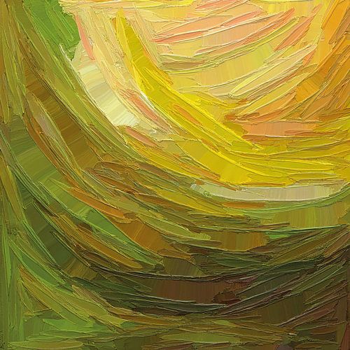 Abstract schilderij in olijfgroen en geel tinten