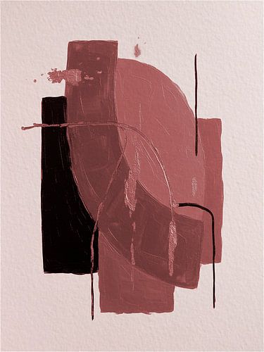 Minimalistisch en abstract kunstwerk in zwart met gedempt donker roze