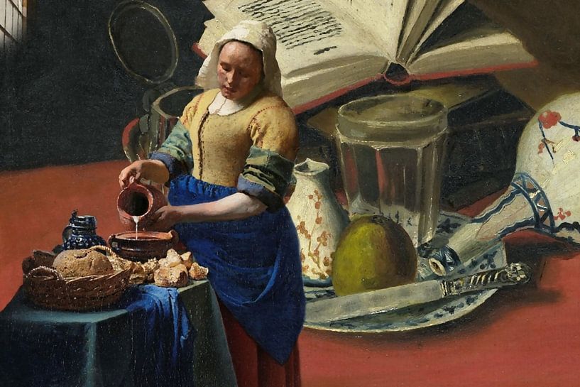 Le laitier &amp;amp ; Nature morte - Icône classique parmi les fruits, le verre et les livres par Kleurenrijk