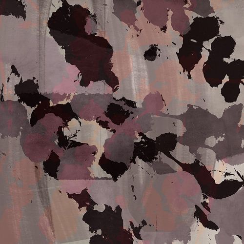 Abstrait botanique en taupe et noir sur gris.
