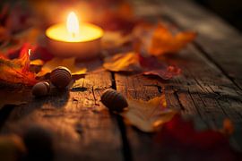 Kerzenlicht auf buntem Herbstlaub von Poster Art Shop