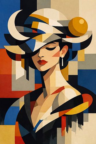 Elegante vrouw in geometrische kubistische stijl