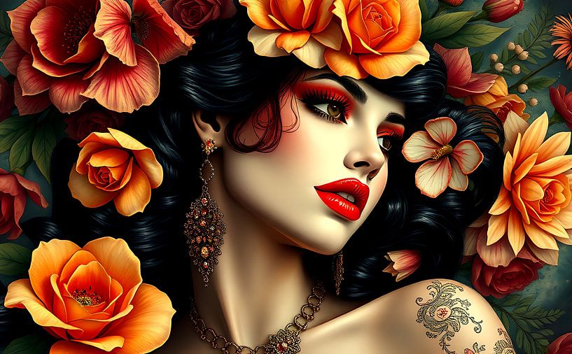 Geisha orientale avec des fleurs par Egon Zitter