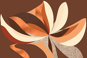 Abstrakte grafische Blume in stimmungsvollem Kupfer, Terrakotta und Beige