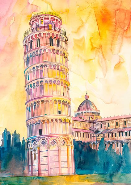 Schiefer Turm von Pisa im Morgenlicht von Poster Art Shop