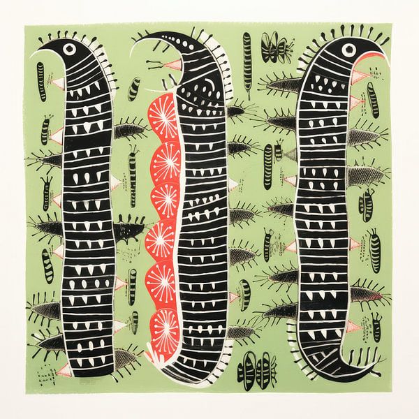 Whimsy Folk Tausendfüßler auf der grünen Wiese von Aloke Design