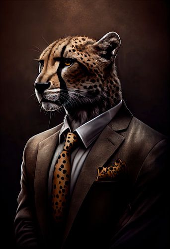 Stately standing portrait of a Leopard in a suit