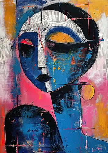 Femme avec boucle d'oreille | Portrait minimaliste d'une femme sur Peintures accrocheuses